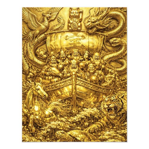 Seven Lucky Gods -Japanese Gods- Golden shine Photo Print