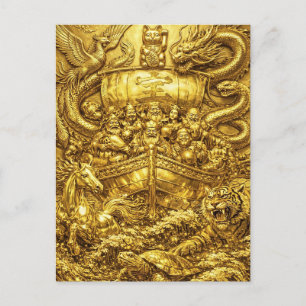 Seven Lucky Gods -Japanese Gods- Golden shine Postcard