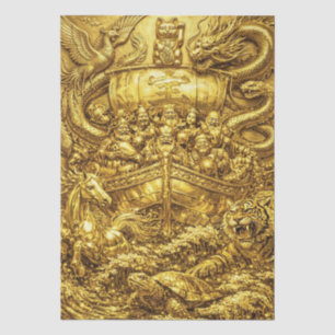 Seven Lucky Gods -Japanese Gods- Golden shine Tissue Paper