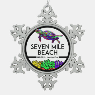 Seven Mile Beach Negril Jamaica Sea Turtle Snowflake Pewter Christmas Ornament