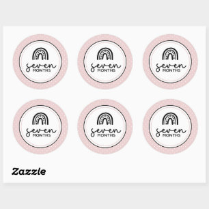 Seven months rainbows and polka dots milestone classic round sticker