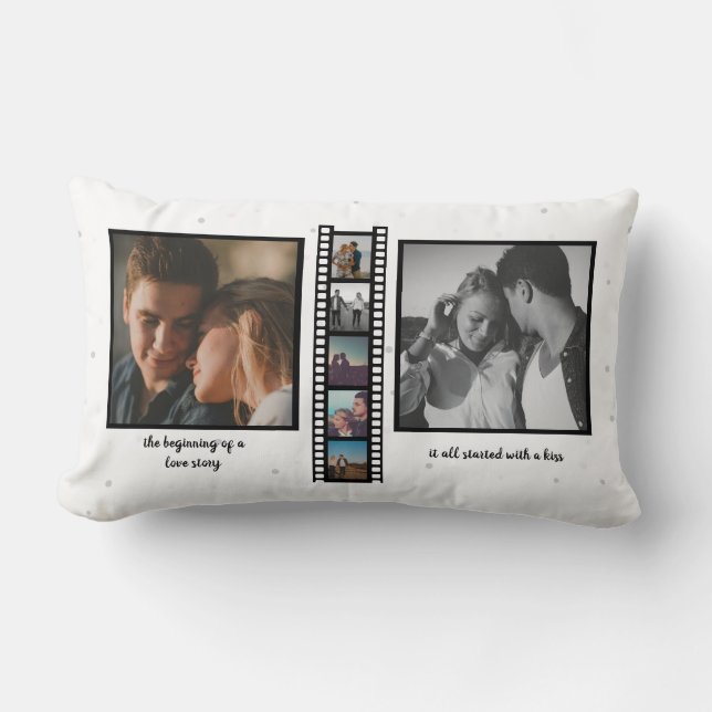Seven Photo Collage Film Frame Couple Lumbar Pillow (Front)
