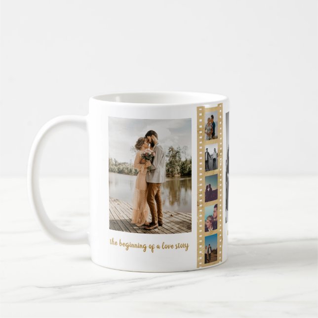 Seven Photo Collage Newly Weds Couple Anniversary Coffee Mug (Left)