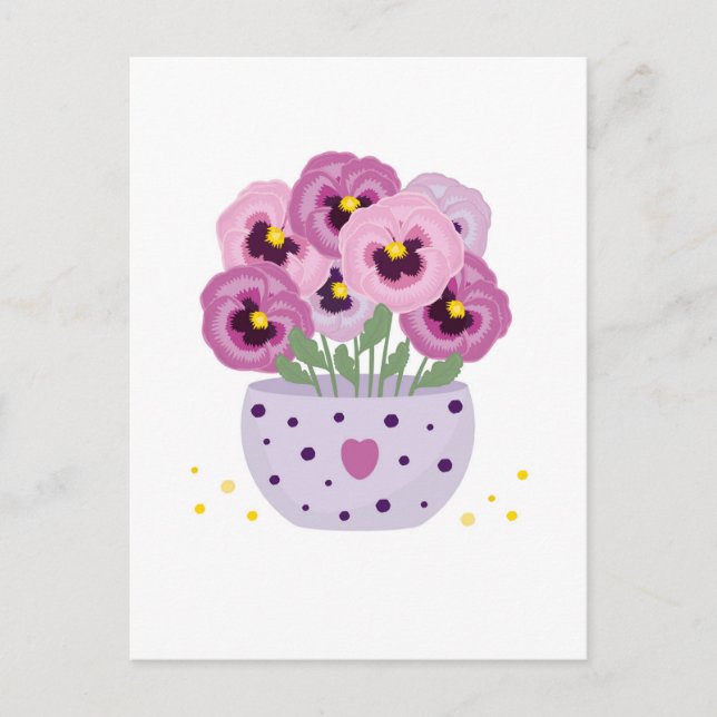 Seven pink pansies in a vase postcard (Front)