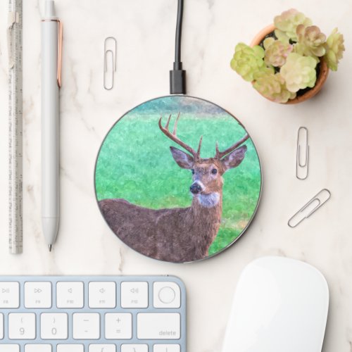 Seven Point Buck Painterly Wireless Charger