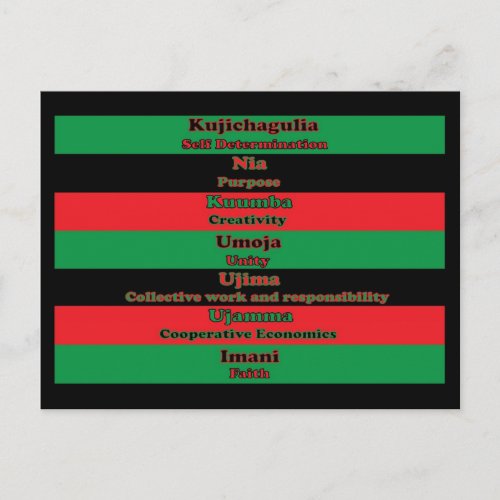 Seven Principles of Kwanzaa Black Red Green Postcard