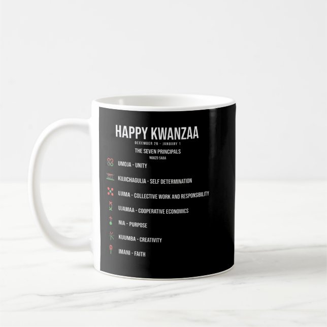 Seven Principles of Kwanzaa Celebration - Happy Kw Coffee Mug (Left)