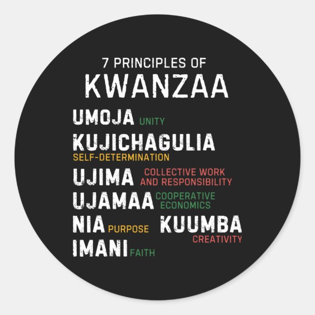 Seven Principles Of Kwanzaa Happy Kwanzaa 7  Classic Round Sticker (Front)