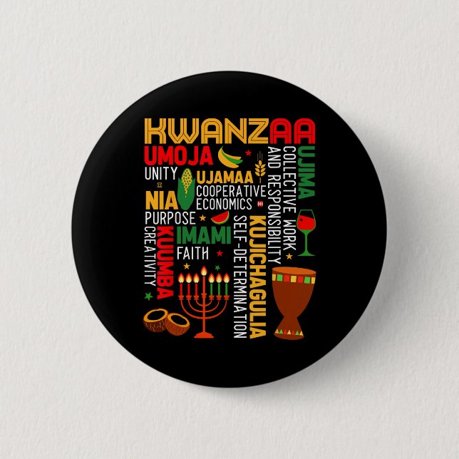 Seven Principles Of Kwanzaa Proud African American Button (Front)