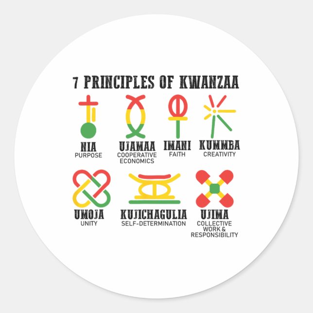 Seven Principles Of Kwanzaa Proud African American Classic Round Sticker (Front)