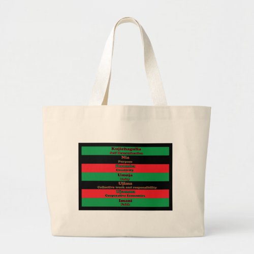 Seven Principles of Kwanzaa Red Green Black Large Tote Bag