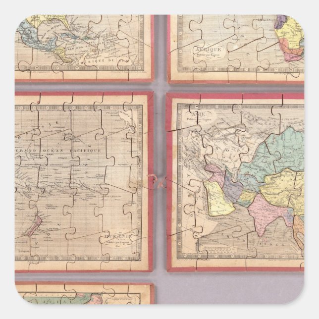 Seven Puzzle Maps of the World Square Sticker (Front)