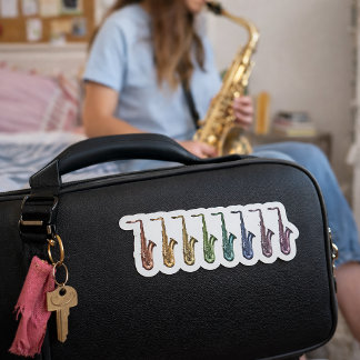 Seven Rainbow Saxophones Colorful Instruments Sticker