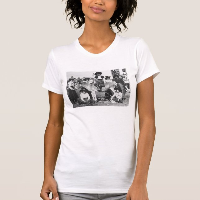 Seven rodeo cowgirls jokingly posing with a donkey T-Shirt (Front)