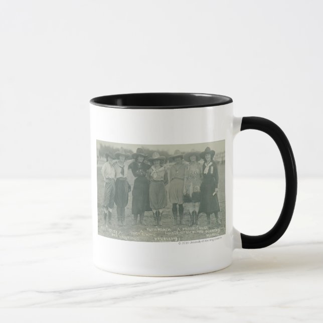 Seven rodeo cowgirls posing for a photograph. mug (Right)