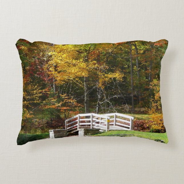 Seven Springs Fall Bridge I Autumn Landscape Accent Pillow (Front)
