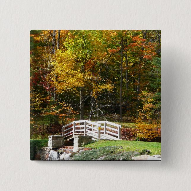 Seven Springs Fall Bridge I Autumn Landscape Button (Front)