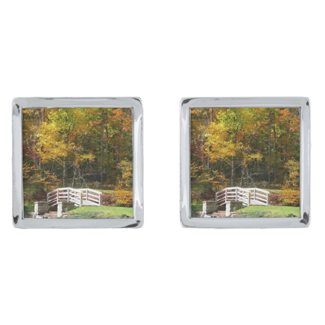 Seven Springs Fall Bridge I Autumn Landscape Cufflinks (Front)