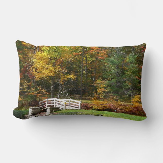 Seven Springs Fall Bridge I Autumn Landscape Lumbar Pillow (Front)