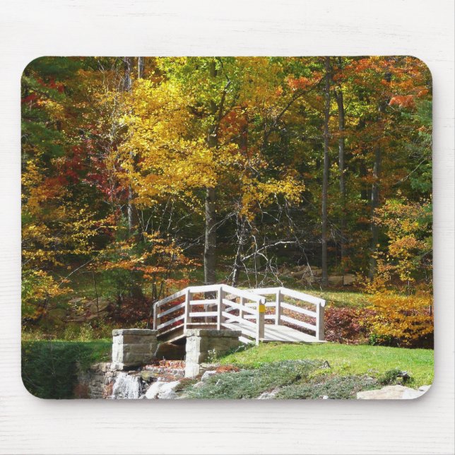 Seven Springs Fall Bridge I Autumn Landscape Mouse Pad (Front)