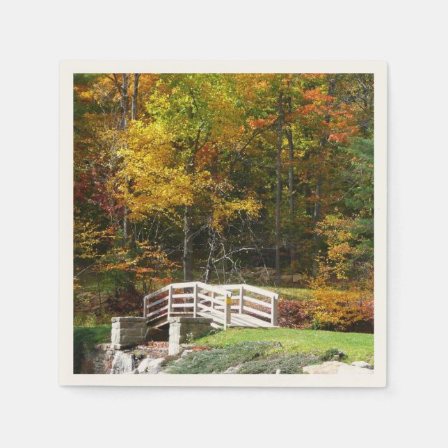 Seven Springs Fall Bridge I Autumn Landscape Napkins (Front)