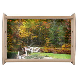 Seven Springs Fall Bridge I Autumn Landscape Serving Tray