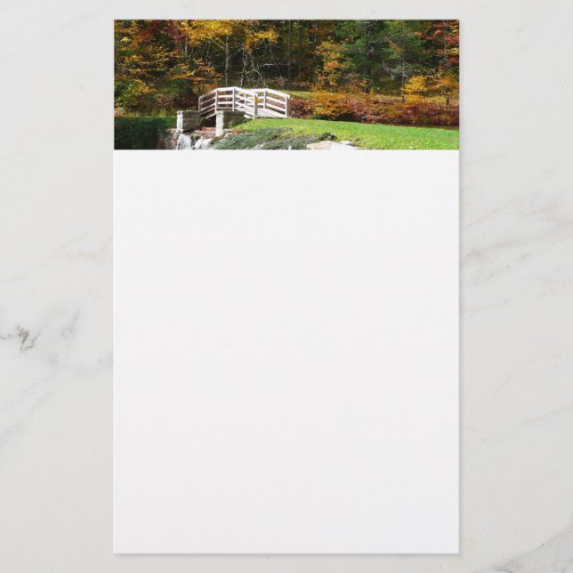 Seven Springs Fall Bridge I Autumn Landscape Stationery (Front)