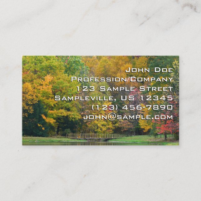 Seven Springs Fall Bridge II Autumn Landscape Business Card (Front)