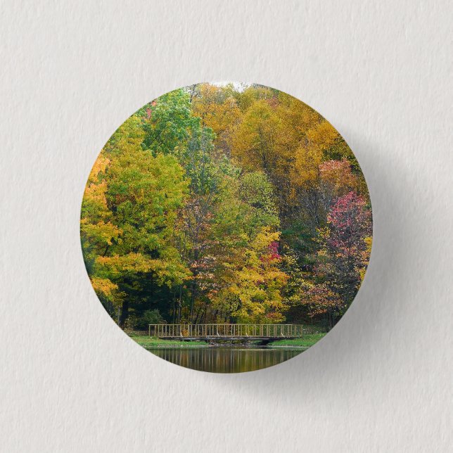 Seven Springs Fall Bridge II Autumn Landscape Button (Front)