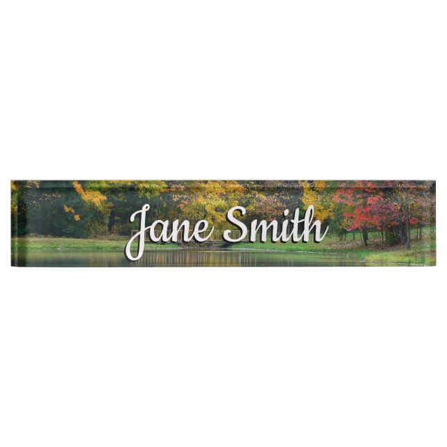 Seven Springs Fall Bridge II Autumn Landscape Desk Name Plate (Front)