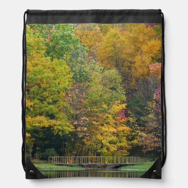 Seven Springs Fall Bridge II Autumn Landscape Drawstring Bag (Front)
