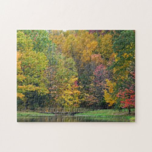 Seven Springs Fall Bridge II Autumn Landscape Jigsaw Puzzle