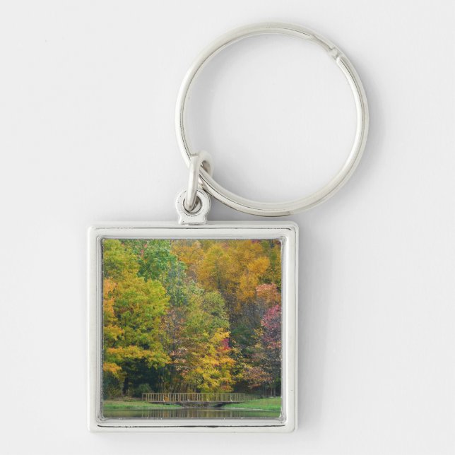 Seven Springs Fall Bridge II Autumn Landscape Keychain (Front)
