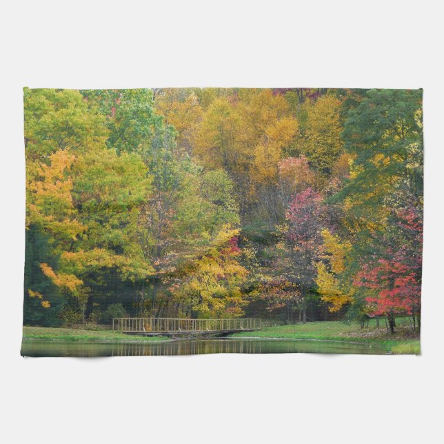 Seven Springs Fall Bridge II Autumn Landscape Kitchen Towel (Horizontal)