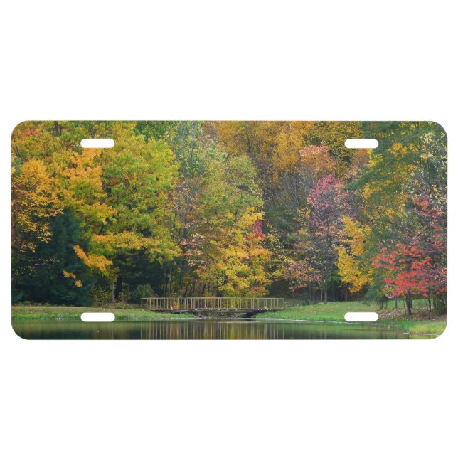 Seven Springs Fall Bridge II Autumn Landscape License Plate (Front)