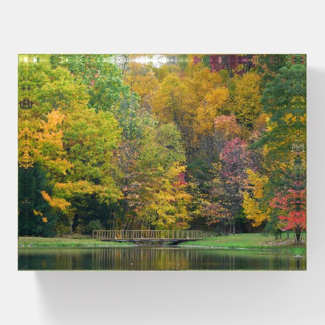 Seven Springs Fall Bridge II Autumn Landscape Paperweight (Front)