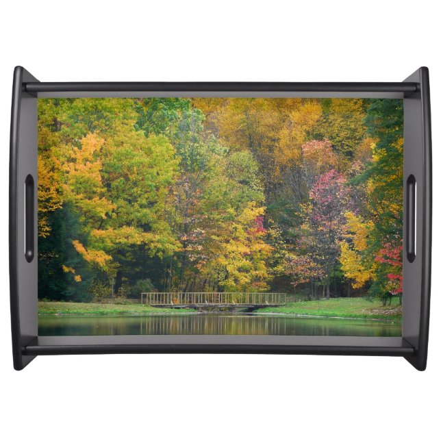 Seven Springs Fall Bridge II Autumn Landscape Serving Tray (Front)