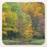 Seven Springs Fall Bridge II Autumn Landscape Square Paper Coaster
