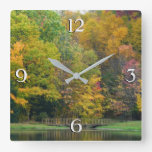 Seven Springs Fall Bridge II Autumn Landscape Square Wall Clock