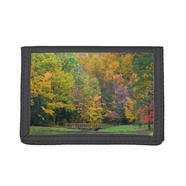 Seven Springs Fall Bridge II Autumn Landscape Trifold Wallet (Front)