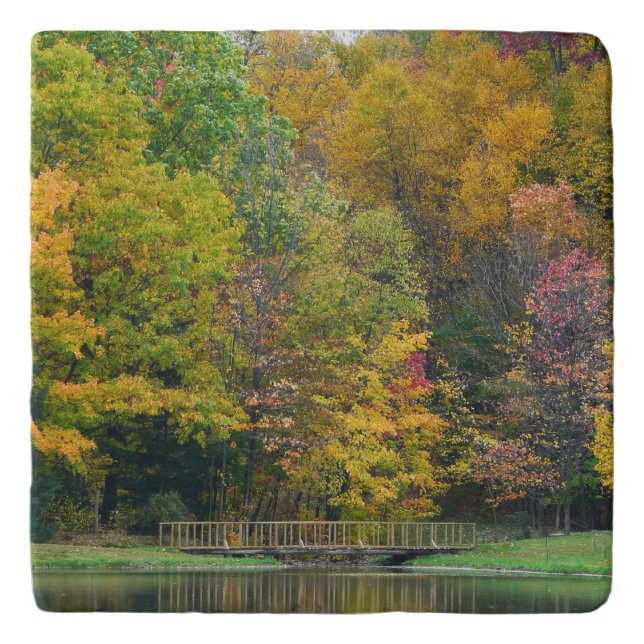 Seven Springs Fall Bridge II Autumn Landscape Trivet (Front)