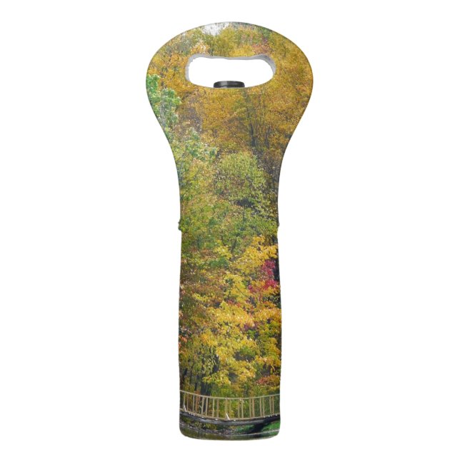 Seven Springs Fall Bridge II Autumn Landscape Wine Bag (Front)