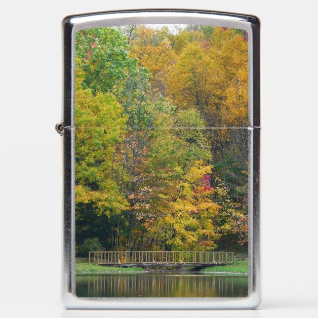 Seven Springs Fall Bridge II Autumn Landscape Zippo Lighter (Front)