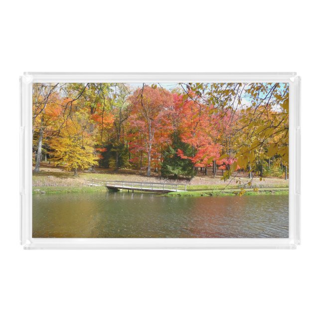 Seven Springs Fall Bridge III Autumn Landscape Acrylic Tray (Front)