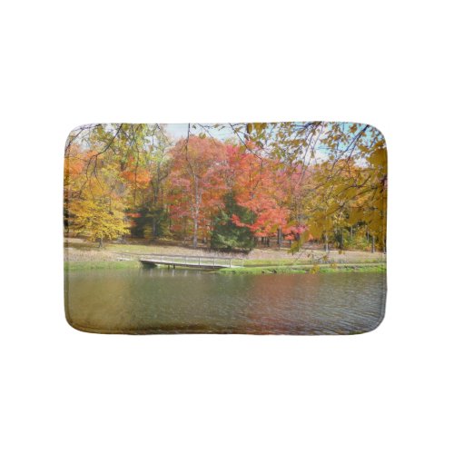 Seven Springs Fall Bridge III Autumn Landscape Bath Mat