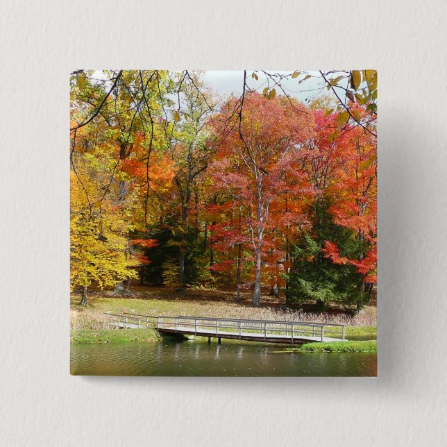 Seven Springs Fall Bridge III Autumn Landscape Button (Front)