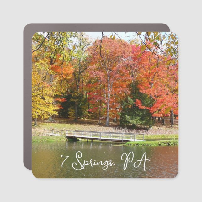 Seven Springs Fall Bridge III Autumn Landscape Car Magnet (Front)