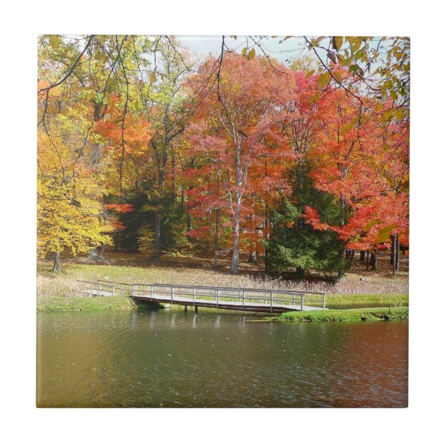 Seven Springs Fall Bridge III Autumn Landscape Ceramic Tile (Front)