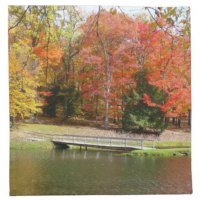 Seven Springs Fall Bridge III Autumn Landscape Cloth Napkin (Front)