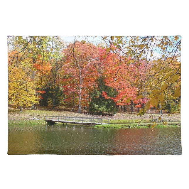 Seven Springs Fall Bridge III Autumn Landscape Cloth Placemat (Front)